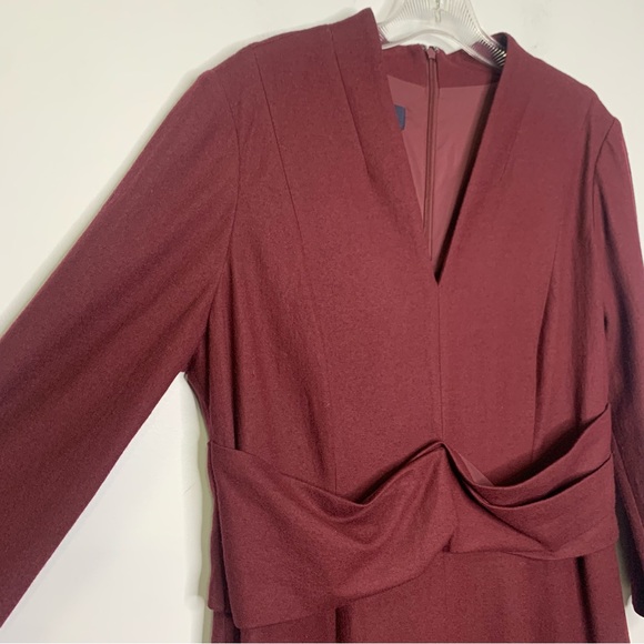 Hobbs London Burgundy Wool Long Sleeve V-Neck Midi Dress Size 14 NWOT! - Picture 3 of 11